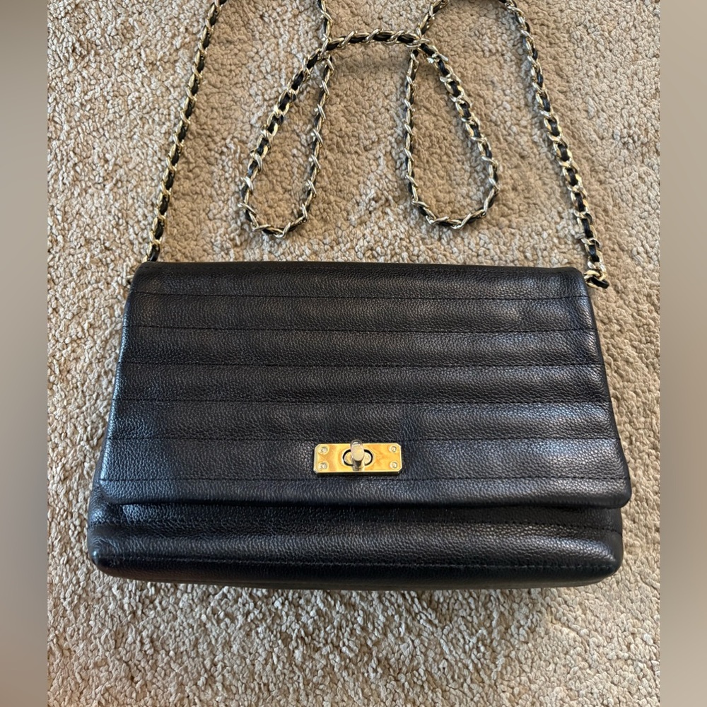 Talbots Chained Strap Crossbody Black Leather Bag